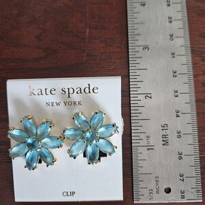 kate spade blue floral crystal clip earrings